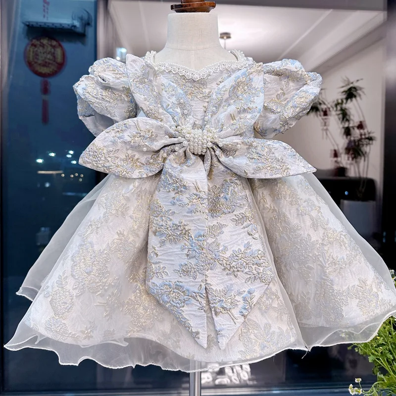 Flower Girls Dresse Baby girl's one year old dress, new Chinese style dress for girls' one-year birthday party, children's dress