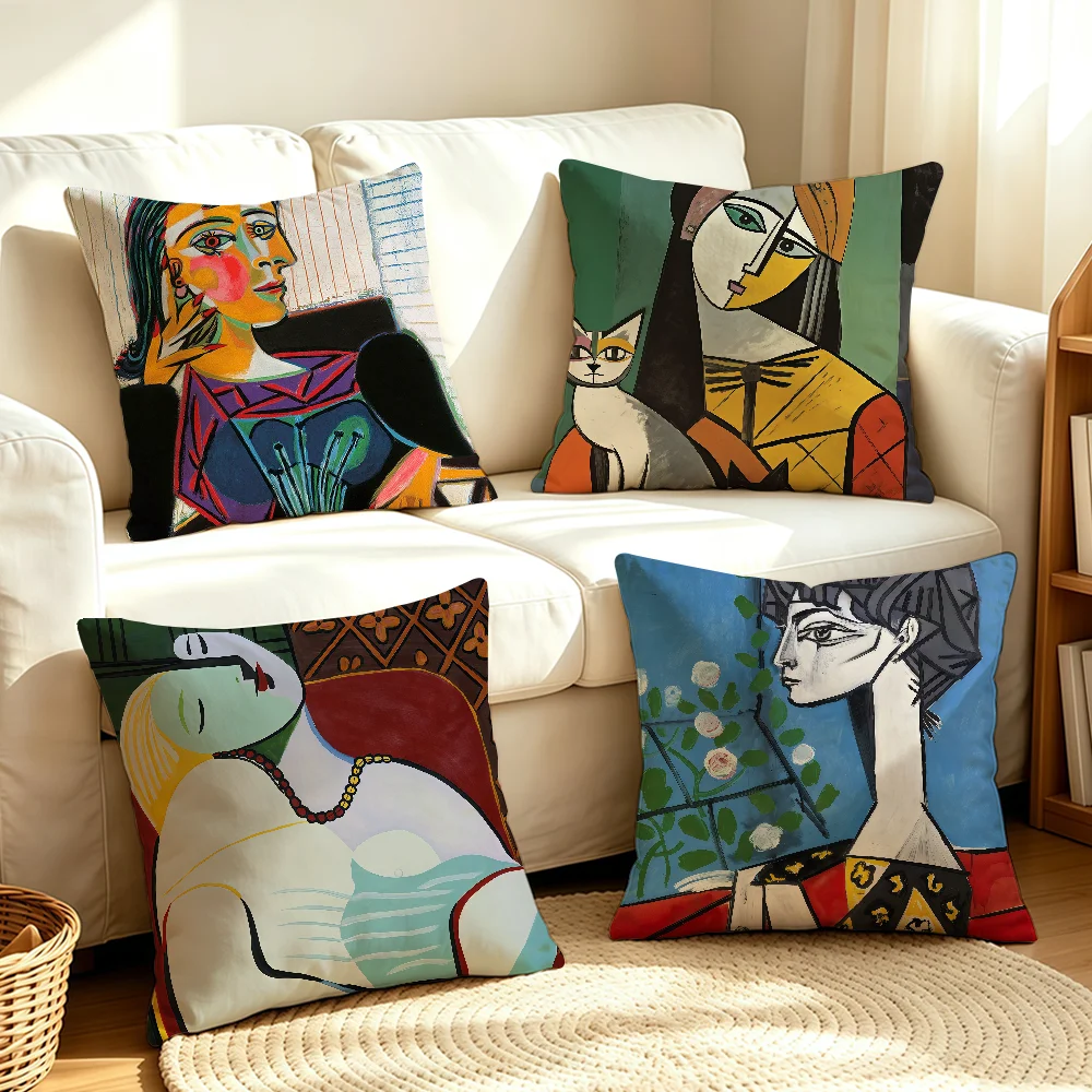 Painter Picasso Girl cushion cover Soft Smooth Hidden Zipper Washable Decorative Home Couch Bedroom Office Housewarming Gift
