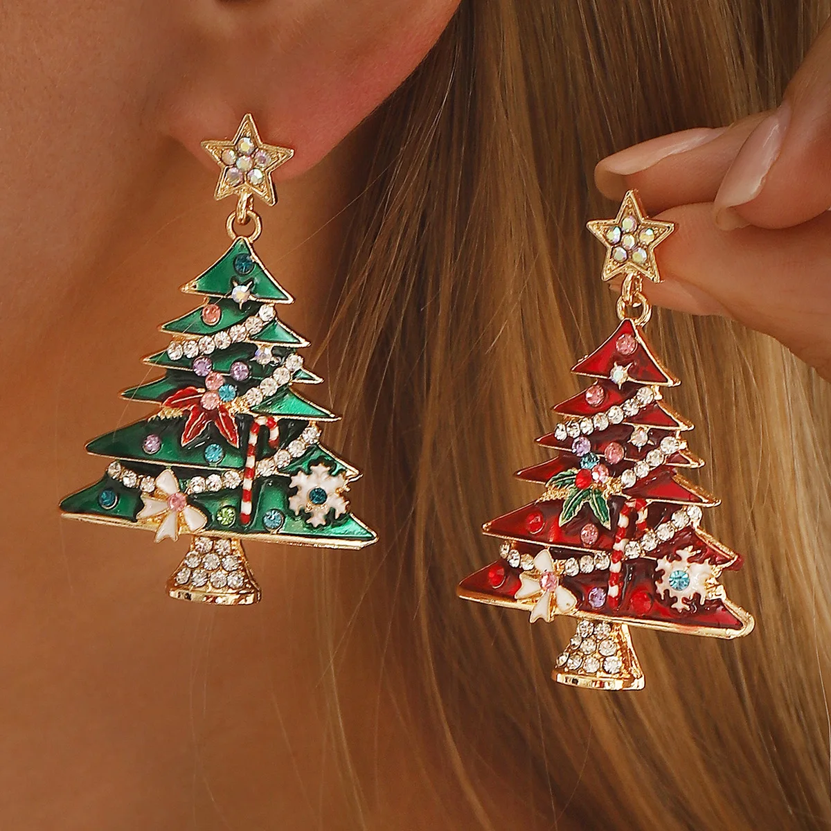 

Creative Oil Drop Vintage Christmas Series Fashion Rhinestone Christmas Tree Earrings New Year Accessories