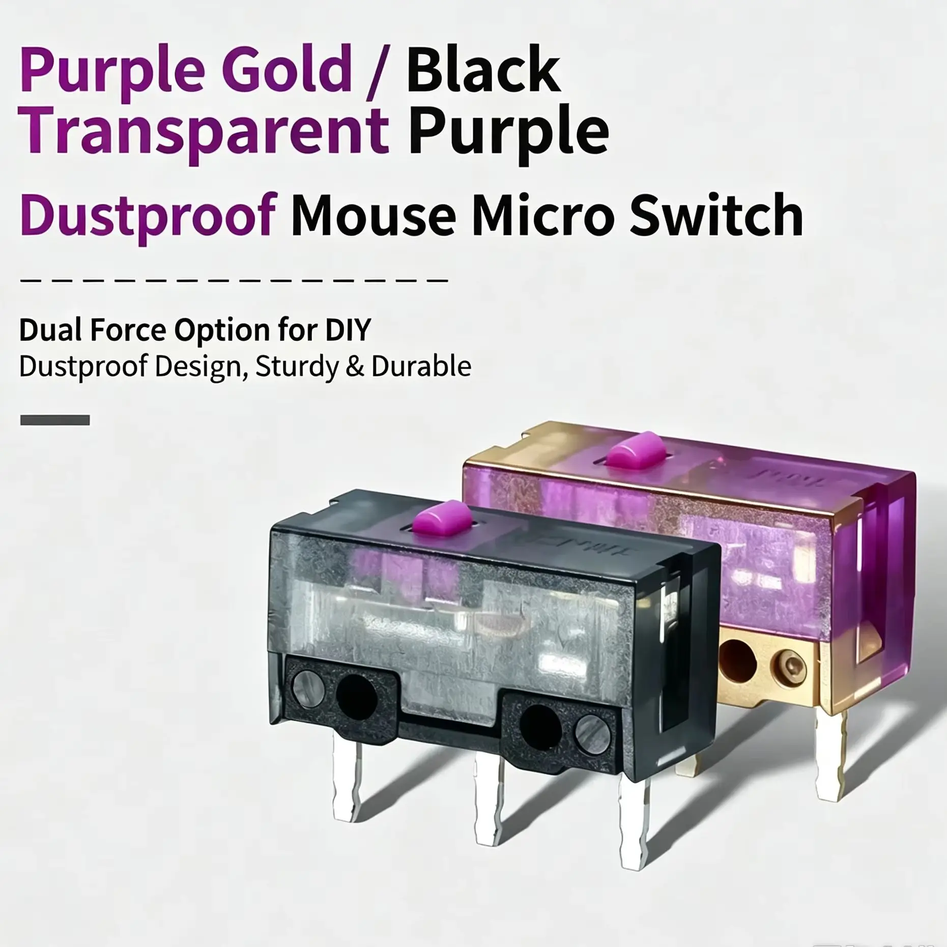 Kailong Mouse Micro Switch Purple Gold Black Transparent, 150 Million Clicks Lifespan, Universal for Logitech Razer Gaming Mouse