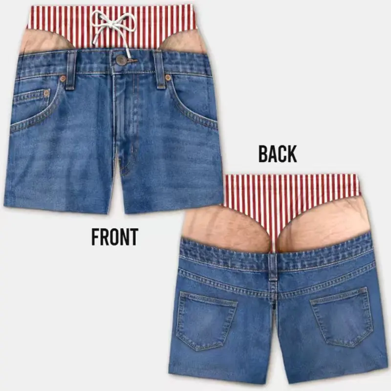 2024 Men's Imitation Denim Printed Fitness Shorts Quick drying Fitness Outdoor Leisure Training Sports Shorts