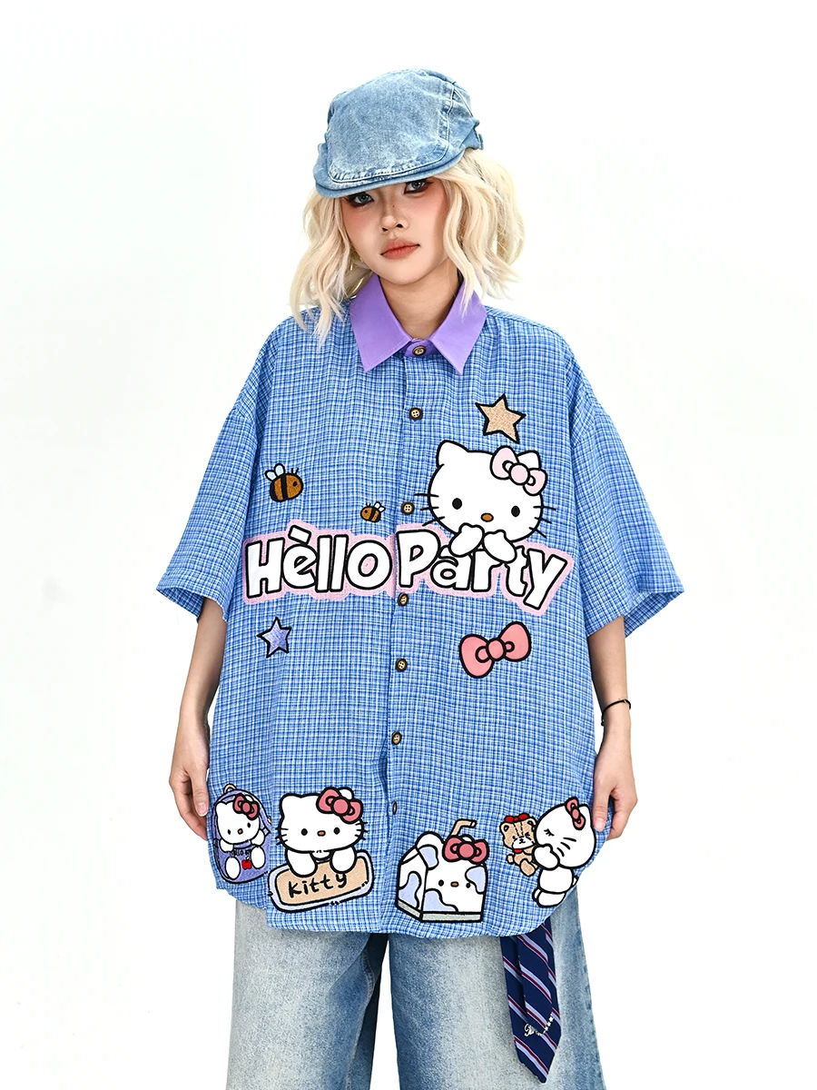 

Lazy Plaid ort Sve Loose Women's irt Summer 2026 New Sle Streetwear Vintage Preppy Fun Children's Sle Top