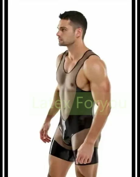 

Handmade Latex Short Style Mixed Color Catsuit Sexy Latex Swimsuit Men’s Tight Jumpsuit Fetish Surf Suit