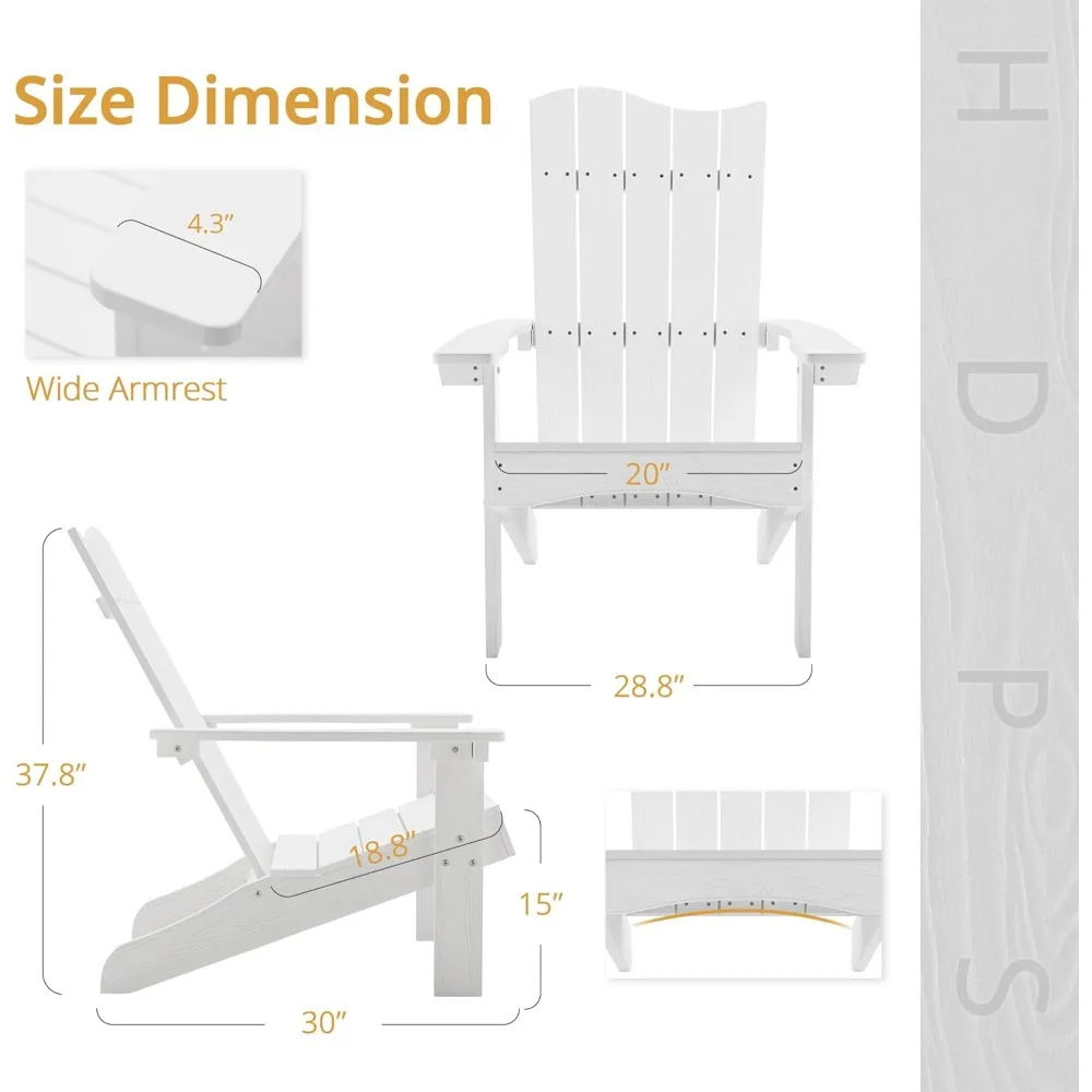 Wave Design Adirondack Chair Set of 4, Poly HDPS Adirondack Chairs, Modern Fire Pit Chairs Weather Resistant for Outdoor