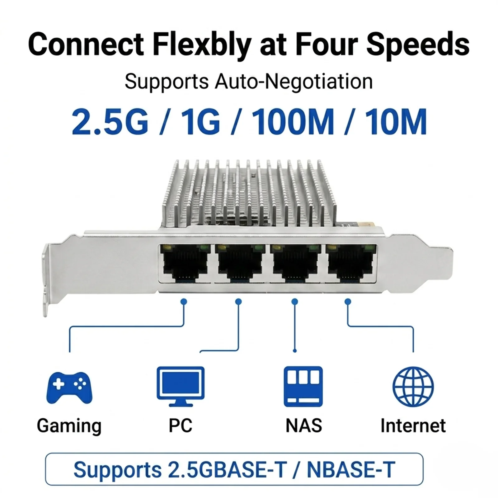 BZIZU Intel I226-V 4 Port 2.5GbE PCIe Network Card Ethernet Adapter PCIe x4 NIC VLAN PXE Support for NAS Server Windows Linux