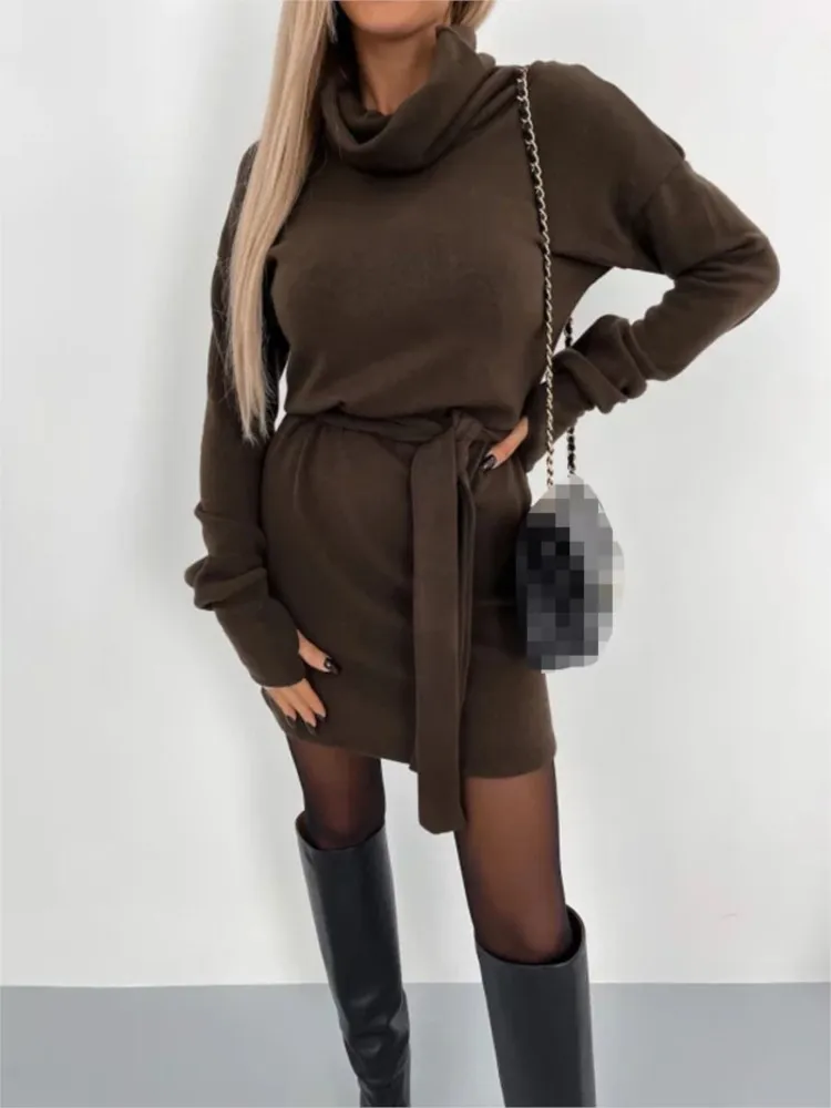 2024 Autumn Winter New Casual Women's Solid Color Cotton Jacket With Double Collar Straightened Waist One Step Dress