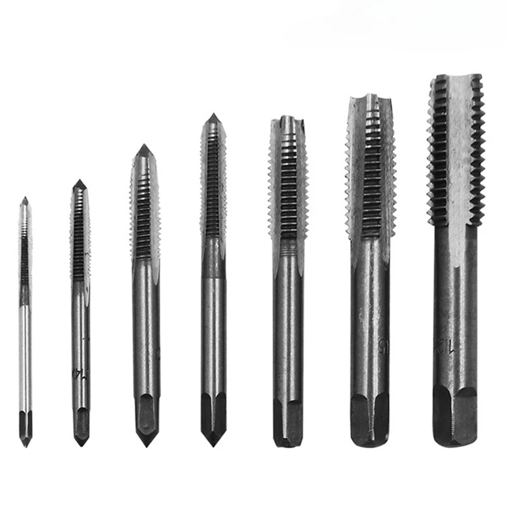 5PCS/7PCS Bearing Steel Taper Hand Spiral Point Straight Fluted Screw Thread Hand Tap Drill M3/M4/M5/M6/M8/M10/M12