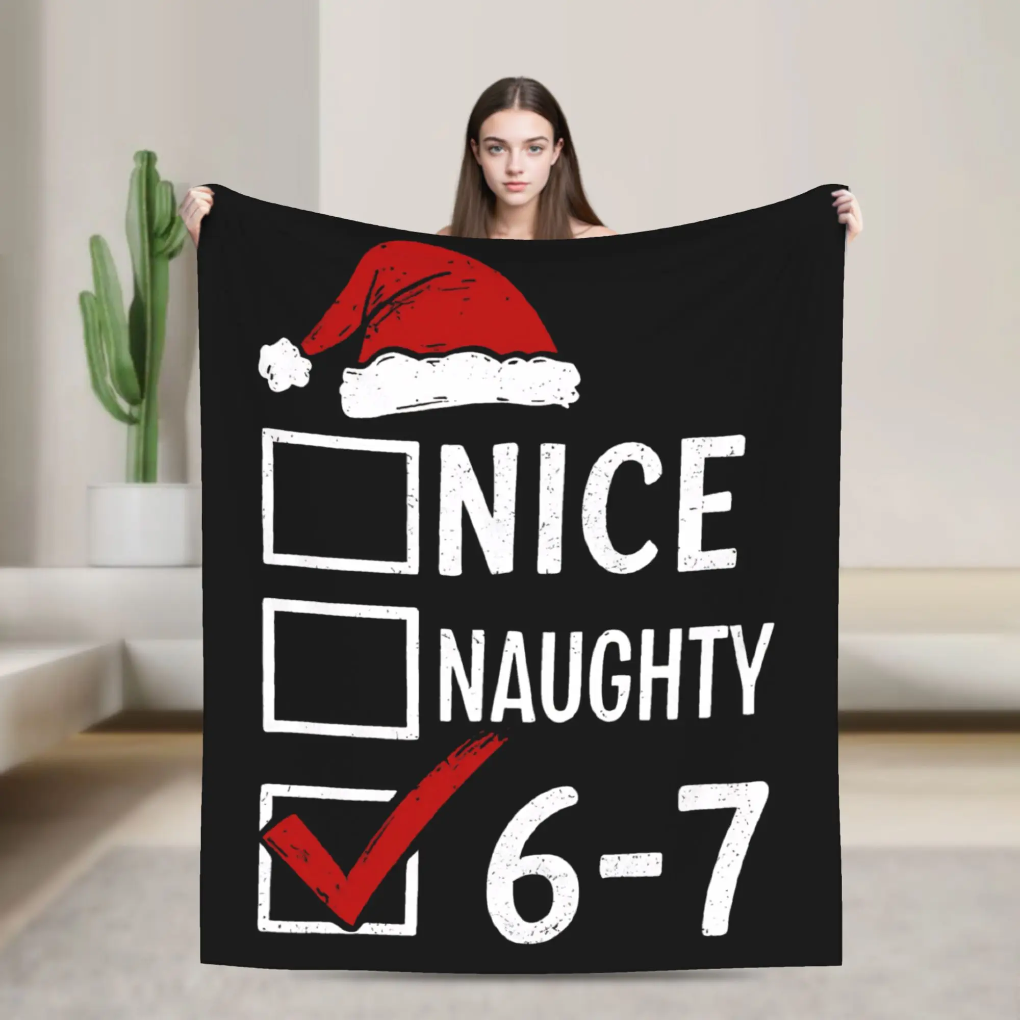 Warm Soft Blanket Girls Boys Camping 6 7 Meme Nice Naughty 67 Christmas Brain Rot Bedding Throws Flannel Bedspread For Sofa Bed