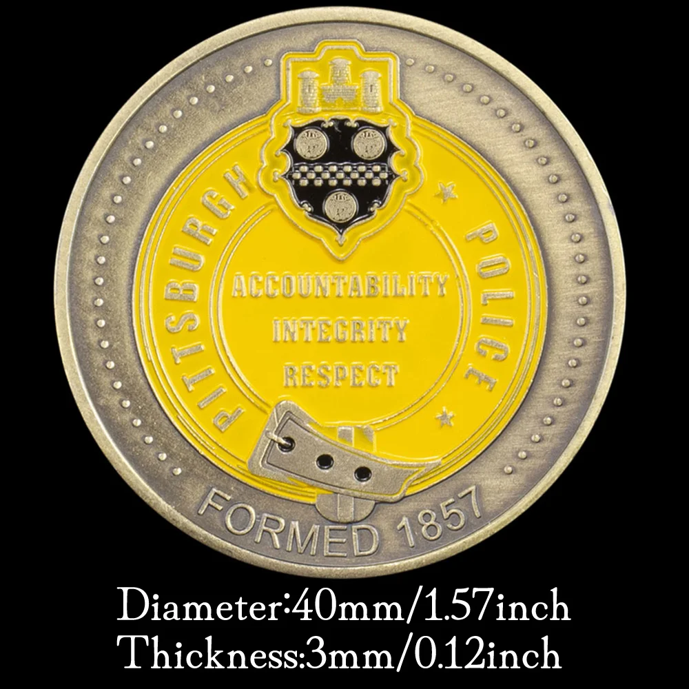 United States Pittsburgh Police Department Souvenir Accountability Integrity Respect Saint Micheal Copper Plated Challenge Coin view 3