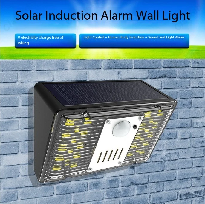 

Новый светодиодный настенный светильник с солнечной сигнализацией, солнечный уличный кемпинг спереди наружного двора в звуковой и визуальной сигнализации