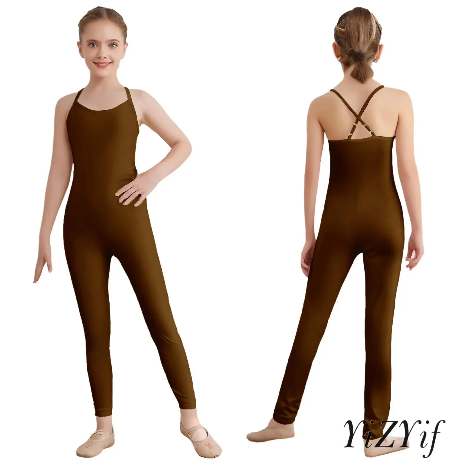 

Breathable Gymnastics Jumpsuit for Girls with Adjustable Spaghetti Straps And Cross Back Design for Ballet Yoga Dacne Practice