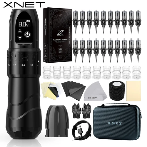 XNET-máquina de tatuaje inalámbrica F2, Kit de pluma giratoria, Motor personalizado de carrera ajustable, batería de pantalla LCD de 1800mAh, pluma de maquillaje para tatuaje