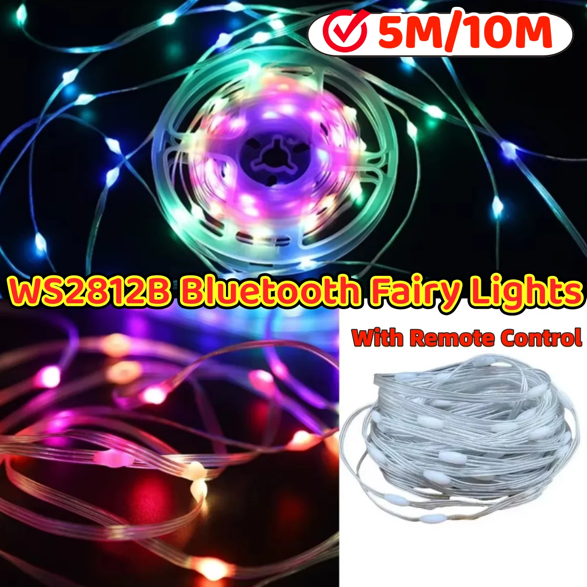 Smart 5M/10M WS2812B Bluetooth Fairy Lights RGBIC Waterproof PVC Wire USB String Light for Wedding Home Christmas Party Decor