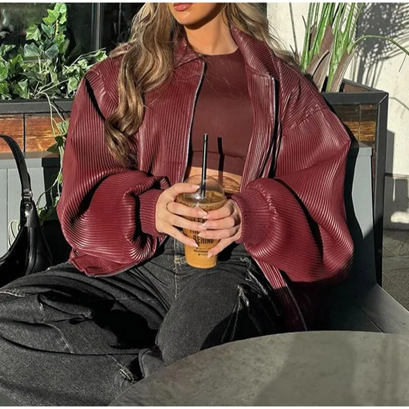 

Solid Color Lapel Zipper Jacket 2024 Europe and The United States Fashion Women's Autumn Long Sleeve Casual Jacket Streetwear