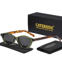 Gafas de Sol Retro Ovaladas CATERSIDE para Mujer y Hombre, Montura TR, Patillas de Acetato, Polarizadas, Protección UV400, Gafas de Sol de Moda con Diseño Ojo de Gato