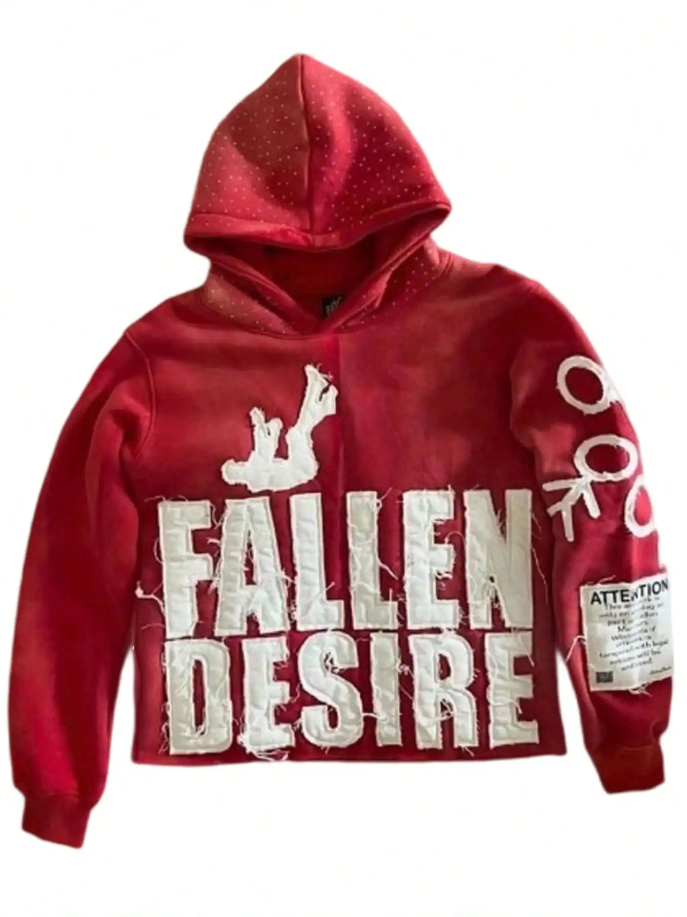

Y2k Толстовка с вышитыми буквами Fallen Desire Американский ретро красный пуловер оверсайз Уличная повседневная осенняя куртка унисекс