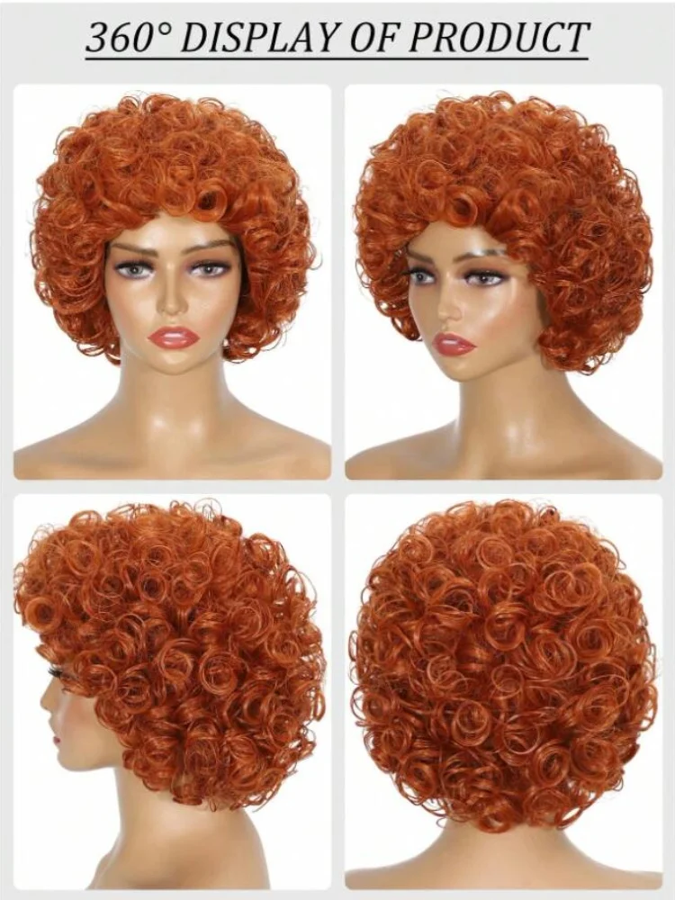 Women's short curly hair wig with bangs, synthetic wig, no glue daily wear, heat-resistant, brown hair, suitable for beginners