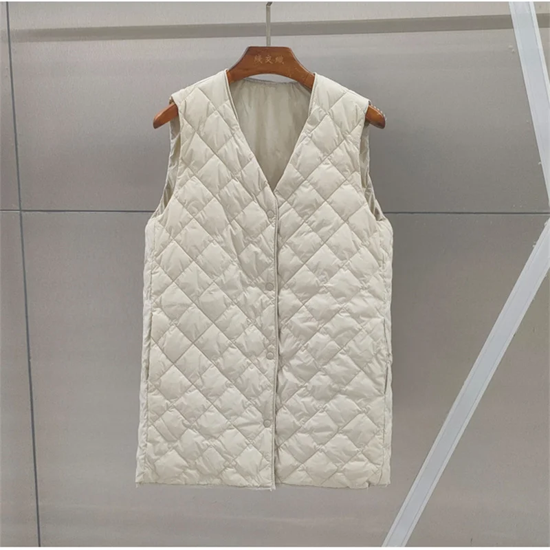 Giacca invernale in piumino d'anatra bianco sottile ultraleggero da donna Gilet in piumino con reticolo rombico Parka da donna senza maniche corto