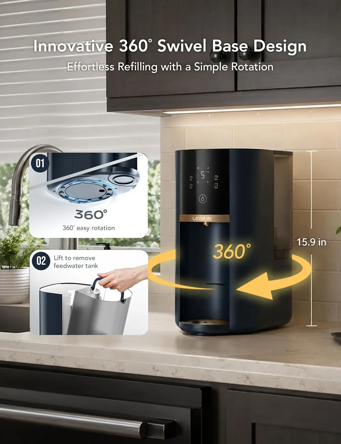 Countertop Reverse Osmosis Water Filter UV No Installation 7 Stage RO Filtration Remineralization Portable Purifier Pitcher 360