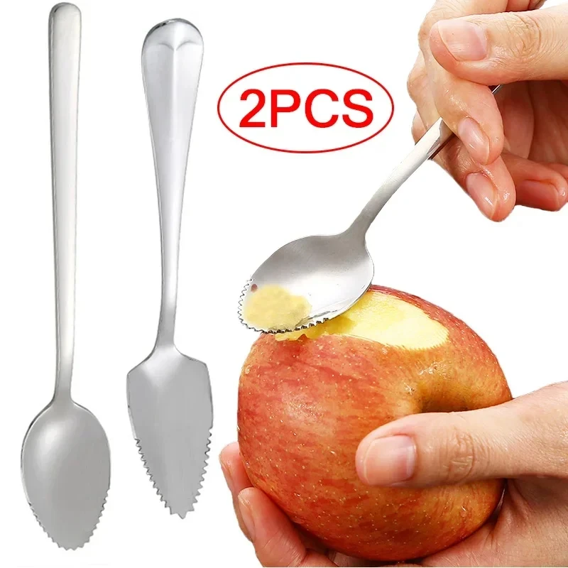 2Pcs Stainless Steel Grapefruit Spoon Serrated Edge Fruit Dessert Spoon Scraper Kitchen Tool Non-stick