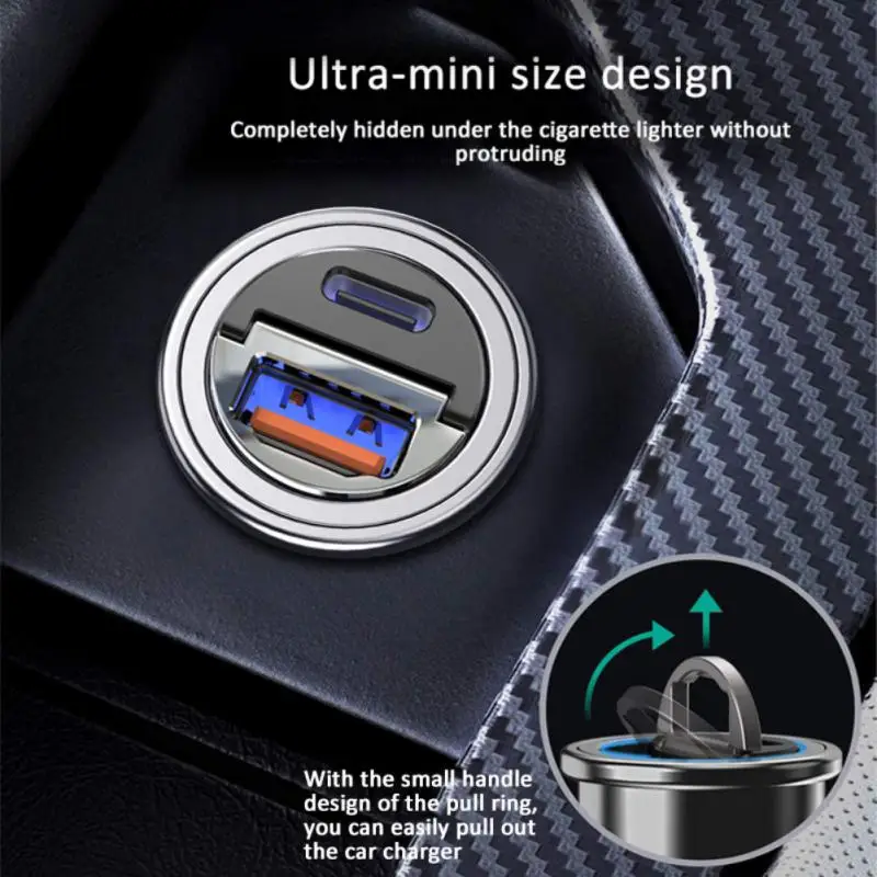 Mini cargador de coche de 30W, carga rápida PD + QC/PD + PD, USB Dual tipo C, adaptador de encendedor de cigarrillos automático, accesorios de 12-24V