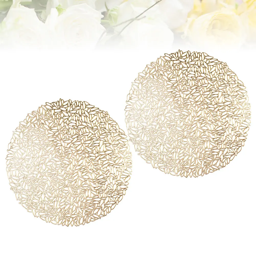 

2Pcs PVC Round Sunflower Placemats Heat Insulation Non Slip Cup Mats Table Decoration for Home Restaurant Hotel Hollow Out