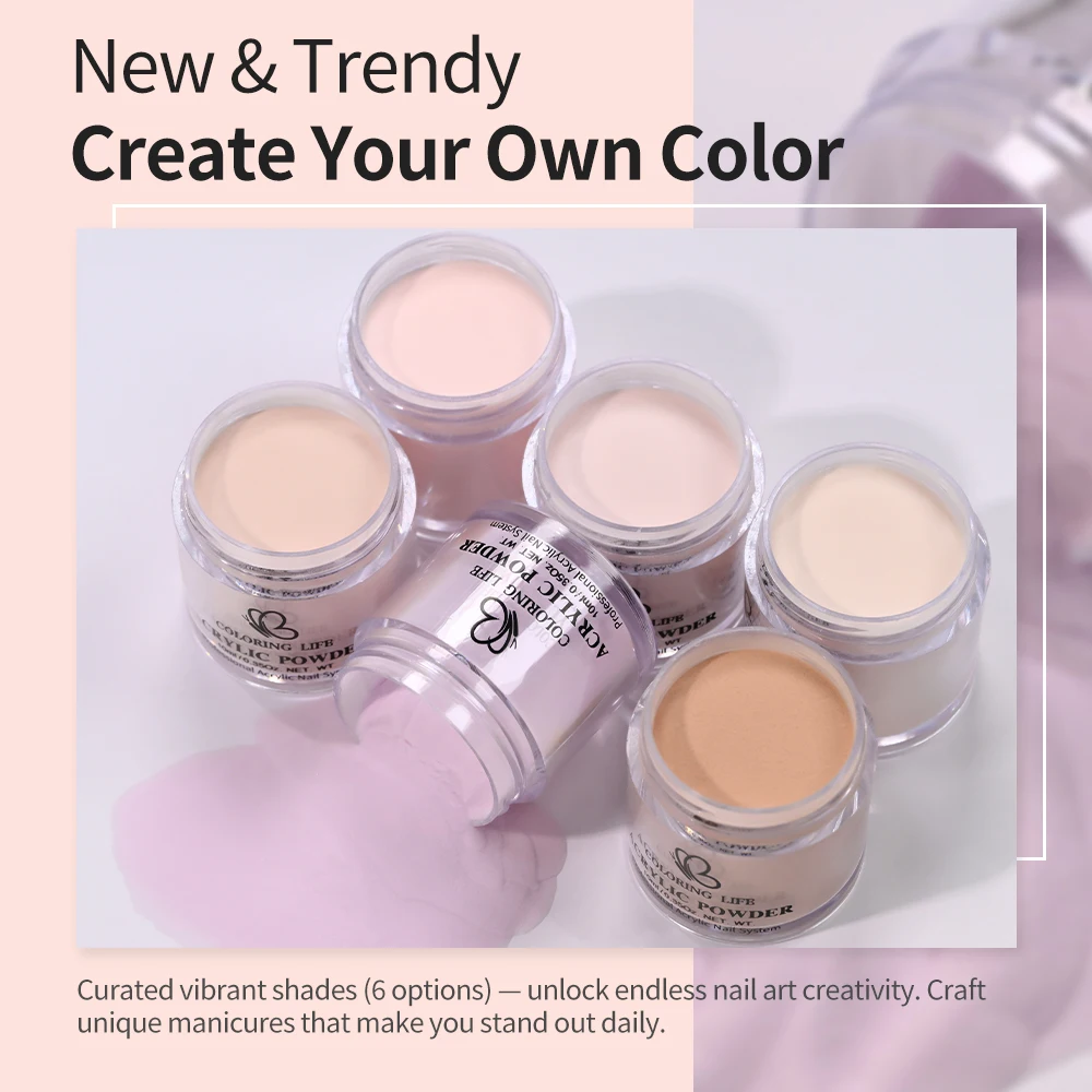 

Набор акриловых пудр для наращивания ногтей, 6 цветов, нюдово-розовый, для моделирования, полимерный, кристаллический, стойкий, легко наносится, для декора ногтей