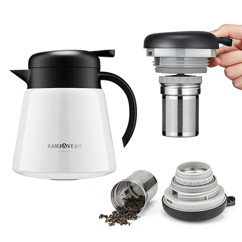 

KAMJOVE Double-layer Warm-keeping Pot 316 Stainless Steel Warm Water Kettle,Vacuum Flask 800ML Tea Pot,Tea-water Separation