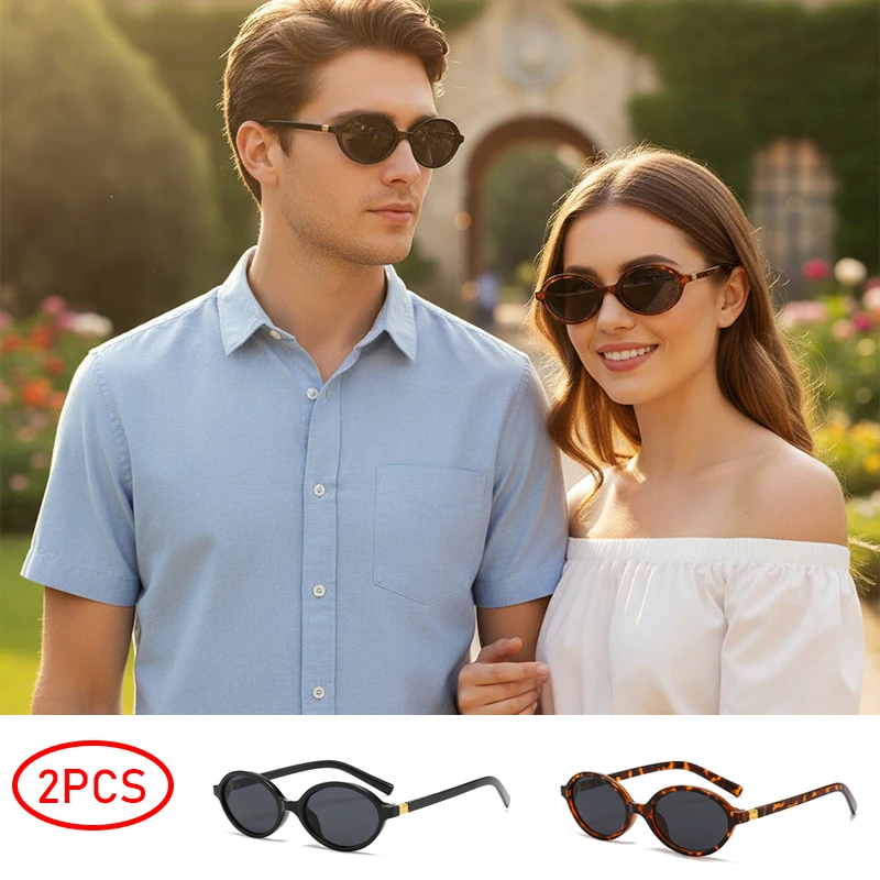 

2 Pairs Per Set Men Women Sunglasses Fashion Oval Small Frame Sun Glasses Outdoor Vacation Photography Accessory Eyewear UV400