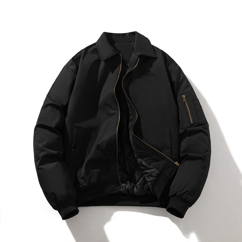 

Vintage Jacket Man Antumn Winter Bomber Jacket Men American Casual Coat Retro Classic Turndown Collar Pocket Streetwear Male