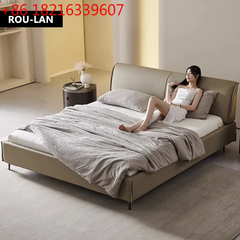 YAO Modern Minimalist Soft Bed Leather Queen Bed Master Bedroom Soft Wedding Bed Creative Double King