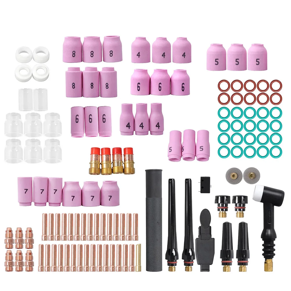 Alumina Nozzle for tig for torch Accessory Kit 123 Pieces Compatible with WP17 WP18 WP26 Including For Stubby Gas Lens