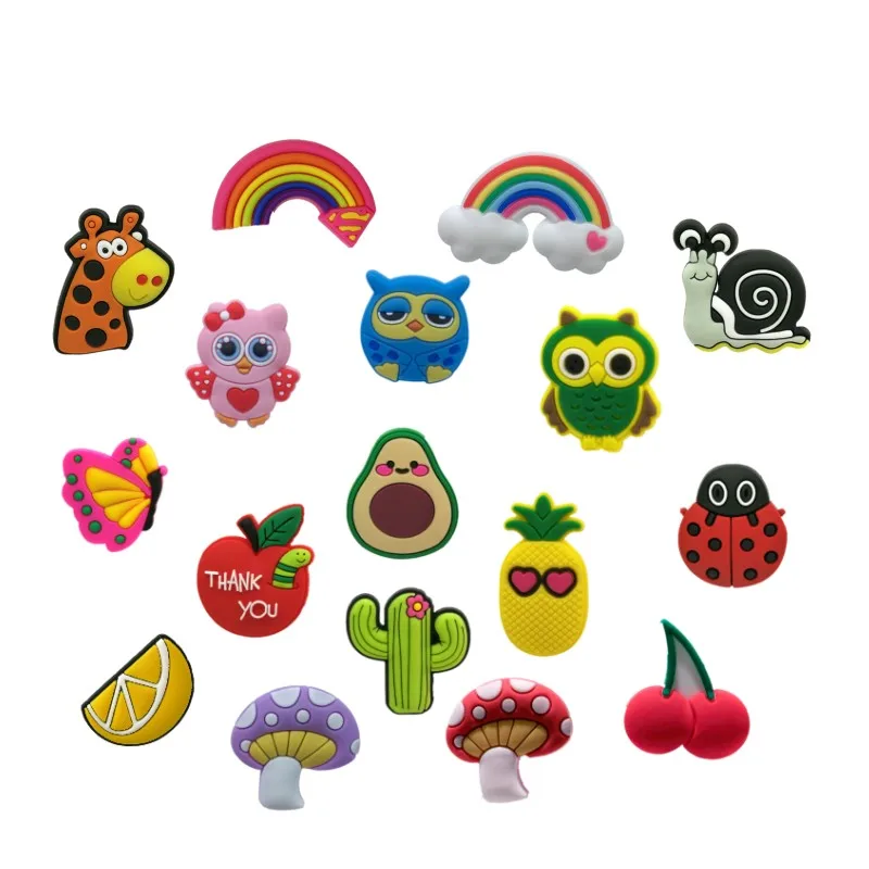 

1pcs Animals Fruit Flower PVC Shoe Charms Butterfly Owl Ladybug Clog Decorations Avocado Cherry Mushroom Cactus Sandal Accessory