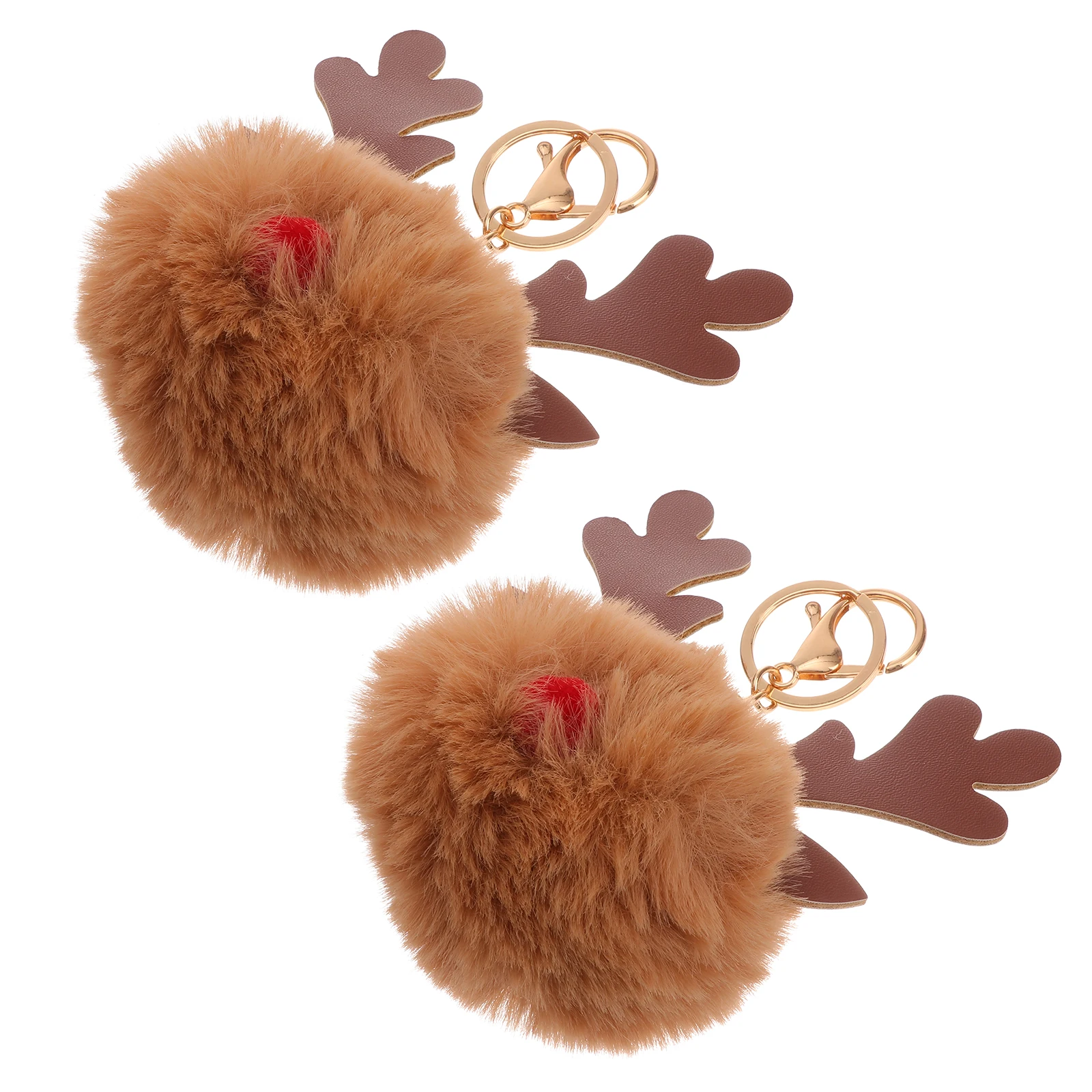 

2Pcs Christmas Elk Keychain Keyring Pom Girls Holiday Gift Durable Material Car Keys Backpack Decoration Colorful