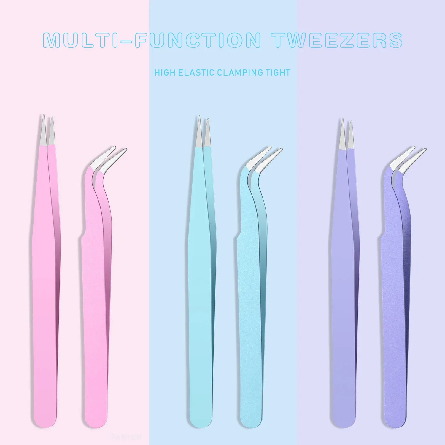 Pinzas antiestáticas de colores para extensión de pestañas, juego de acero inoxidable para cejas, pinzas de precisión de belleza, Kit de maquillaje, herramientas de reparación
