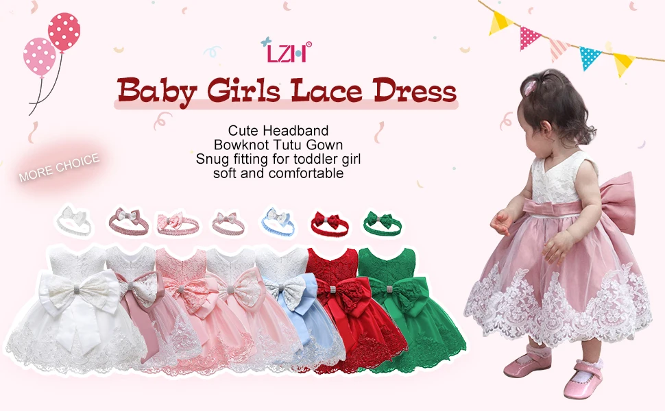 LZH Baby Mädchen Kleid Neugeborene Kleidung Prinzessin Kleid + Kopfbedeckung Für Kleinkind Geburtstag Hochzeit Taufe Kleinkind Party Weihnachten Kleid – Detail 1
