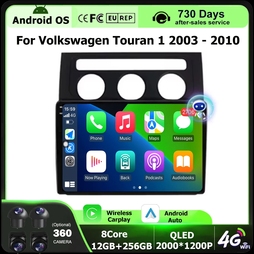 

Car Radio Multimedia Video Player GPS Navigation For Volkswagen Touran 1 2003 - 2010 Android Auto Wireless Carplay BT DSP 10''