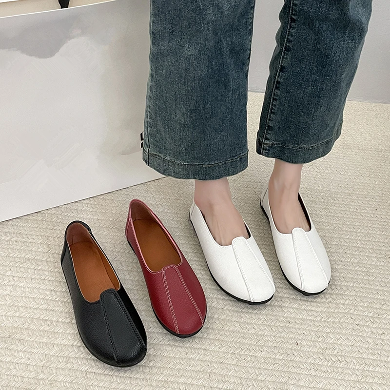 New Style Round Toe Shallow Mouth Breathable Solid Color Simple Comfortable Elegant Casual Flat Shoes for Women Chaussure Femme