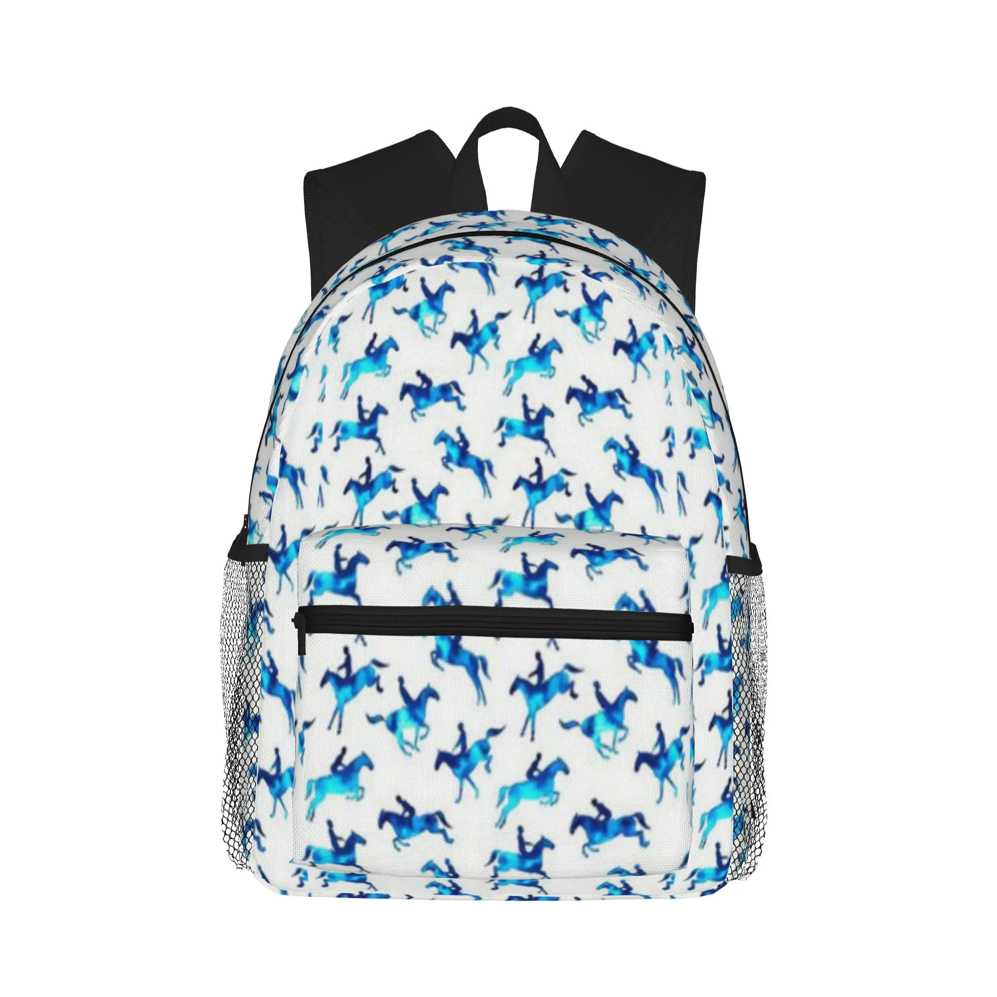 

Watercolor Showjumping Horses (Blue) Casual Backpack for Students and Adults Student