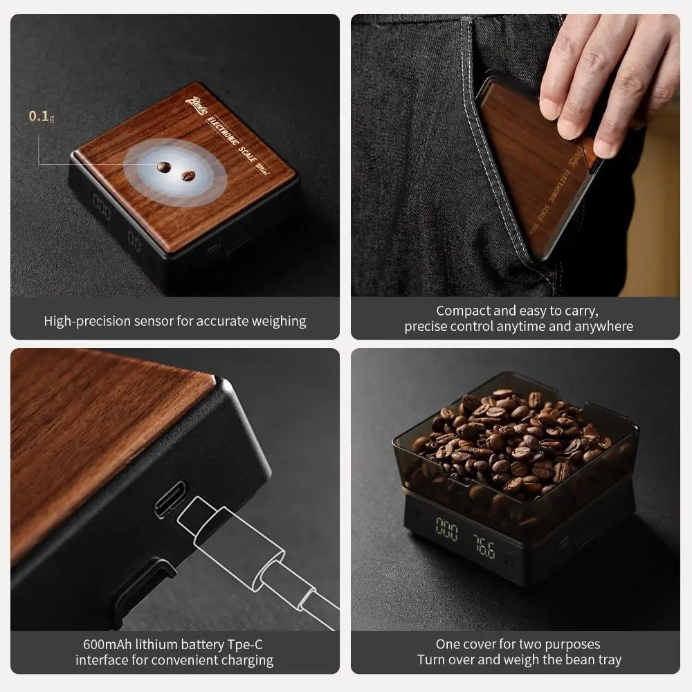 0.1g Precision Electronic Coffee Scale Backlight Display Compact Design Kitchen Scale Portable MINI Espresso Scale