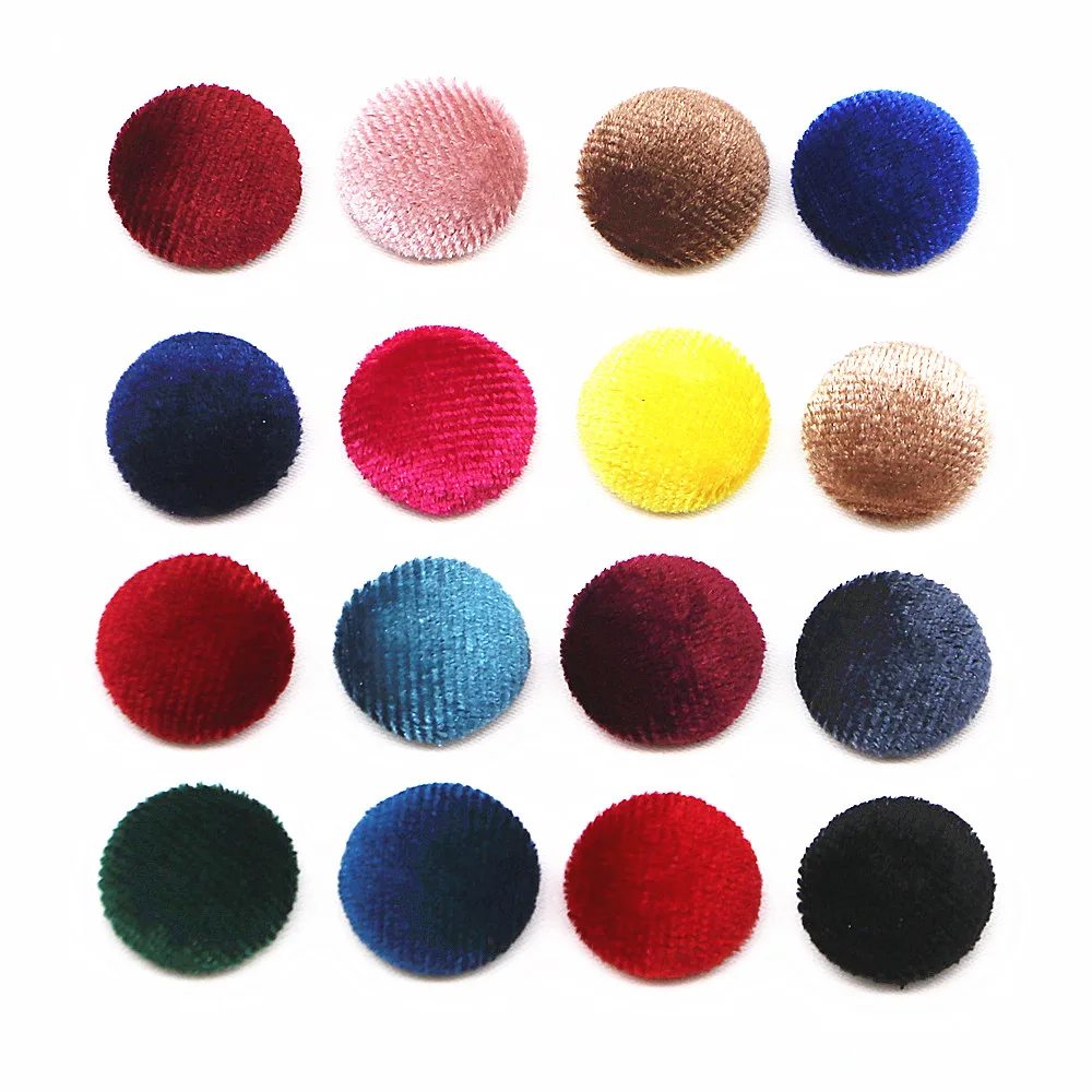 50pcs 15mm Velvet Fabric Covered Round Button Flatback Cabochon Decoration Buttons Handmade Scrapbooking DIY Accessories