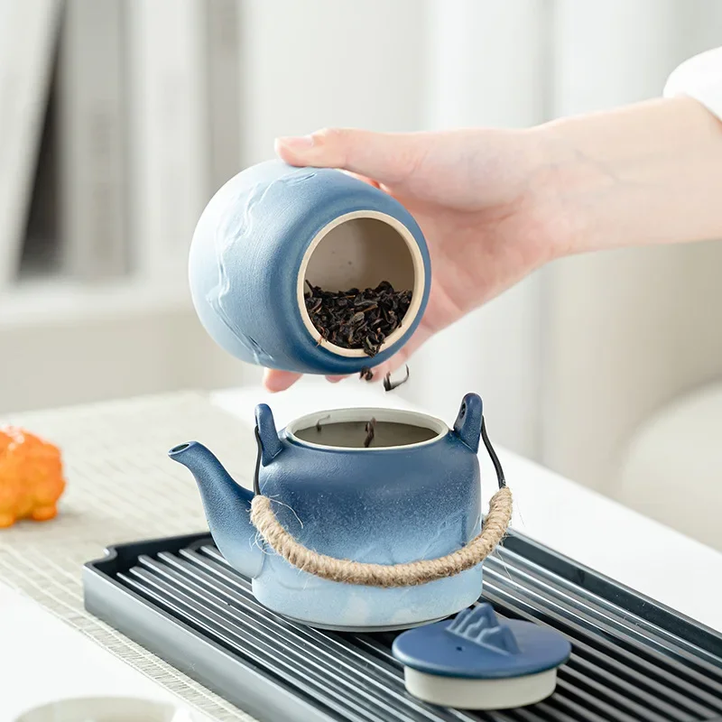 Kungfu Tea Set Kiln-turned Ceramic Complete Tea Set Japanese-style Household Mountain Travel Teapot Set Company Gifts Teaware