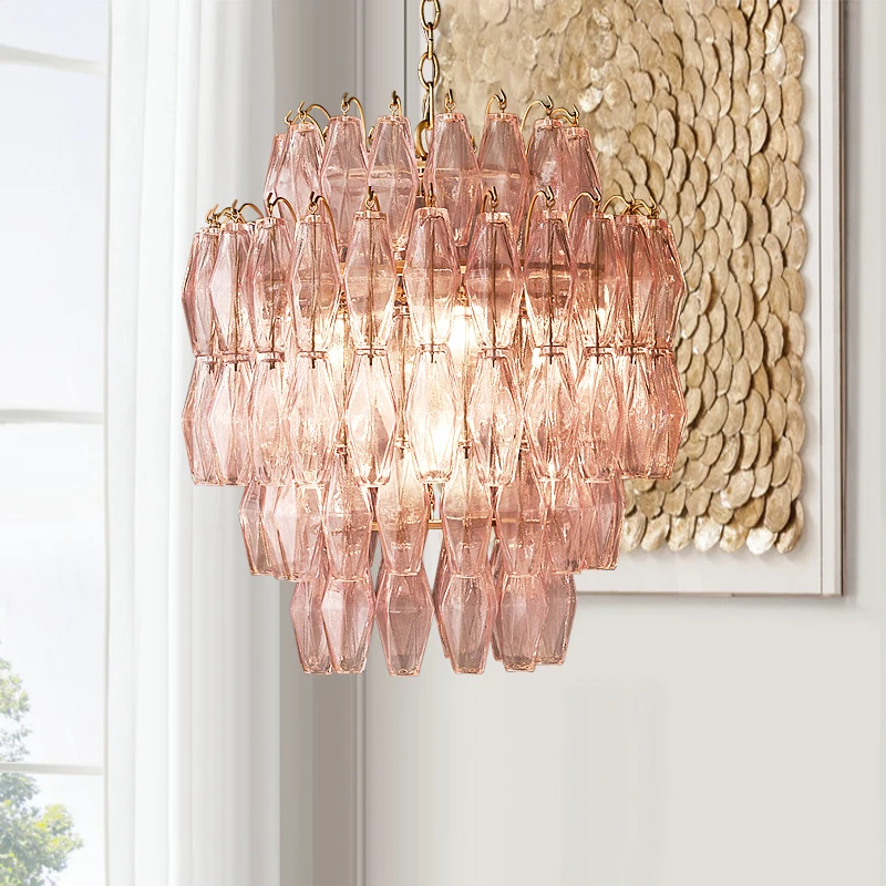 Imagem -03 - Nordic Luxury Glass Lighting Chandelier Vidro Rosa Âmbar Lâmpadas Suspensas para Teto Decoração para Casa Sala de Estar Quarto