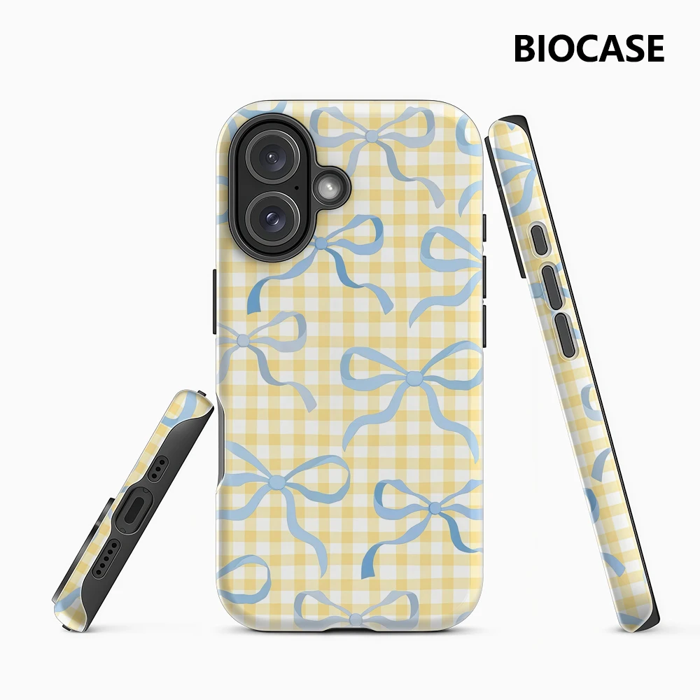 Blue Bow & Yellow Gingham IPhone 17 Must-Haves Handyhülle für IPhone 17 16 15 14 13 12 Pro Max Plus Doppelschichtige Rückseite