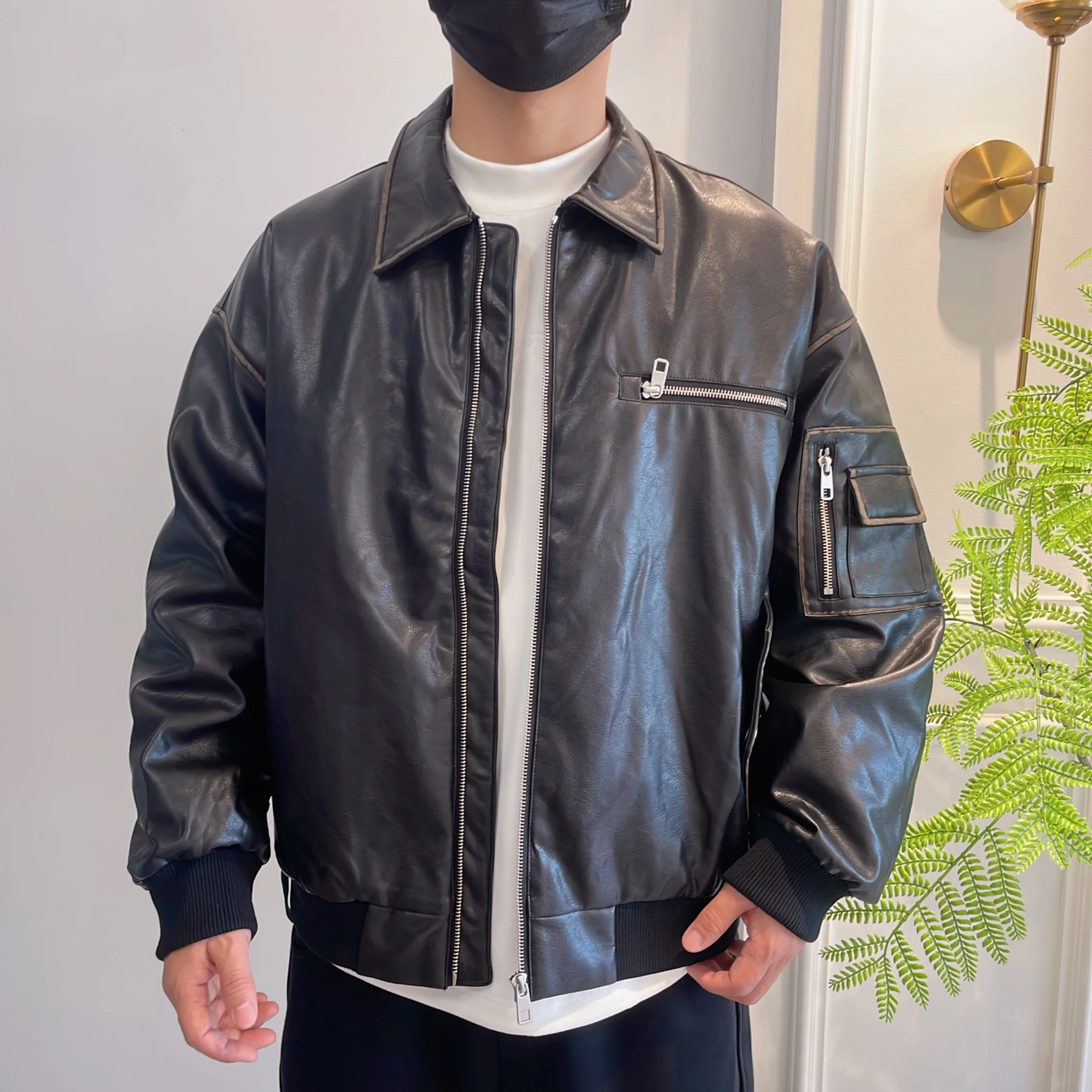 

Men's Winter Faion Casual Lapel Pure Color Workwear Leather Jaet 90 White Du down down Jaet Coat Z Breathable Warm