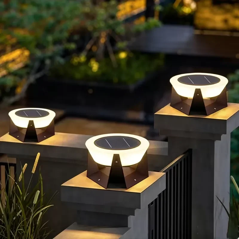 Solar LED Garden Pillar Light IP65 Waterproof Stainless Steel Outdoor Lawn Lamp for Villa Gate Courtyard Pathway Decoration