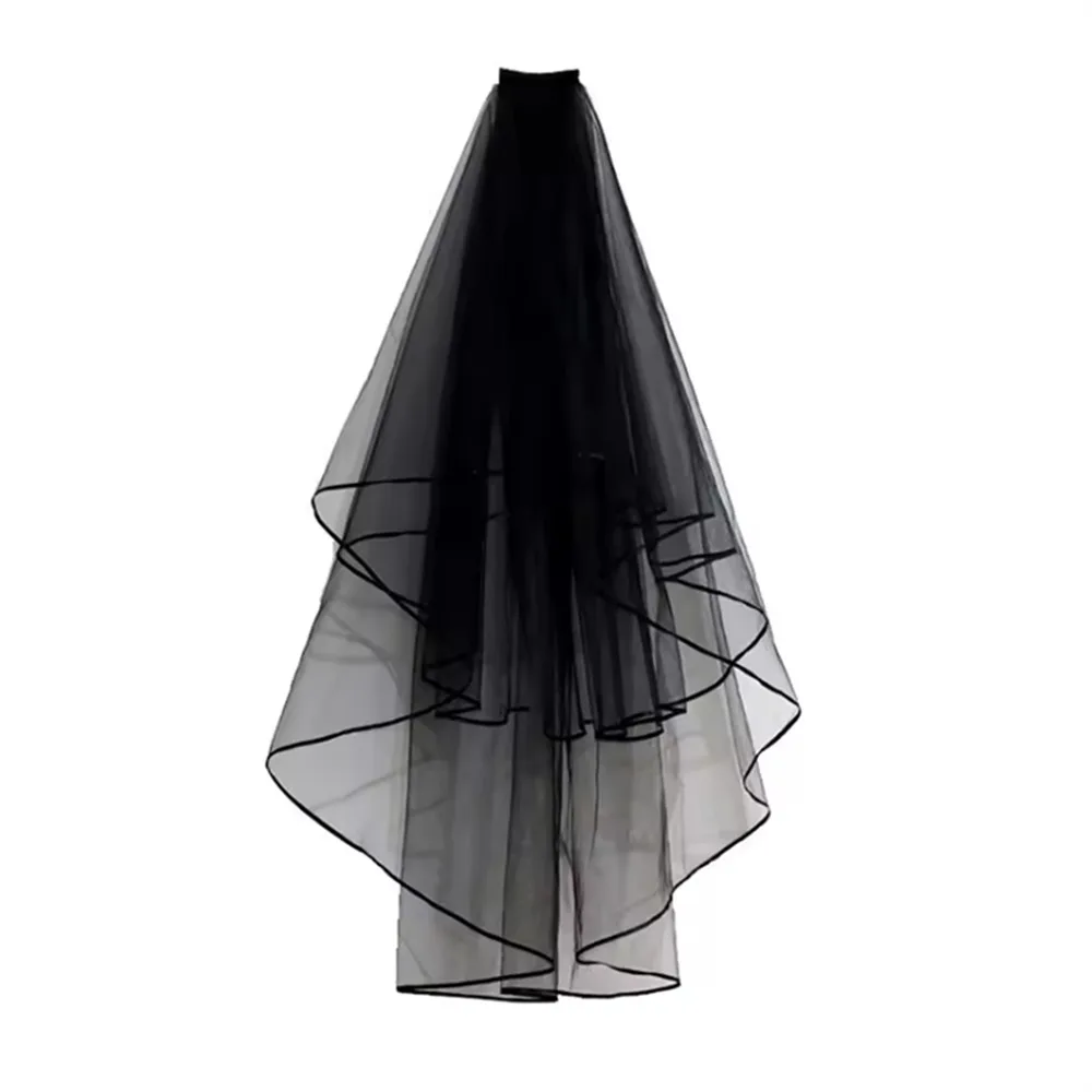 القوطية الشريط حافة الحجاب الزفاف للنساء اكسسوارات 2 طبقات مع مشط حفل زفاف الحجاب القصير اكسسوارات الزفاف تأثيري #5