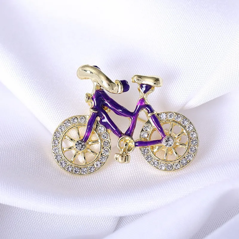 Vintage Creative Bicycle Shape Metal Brooch for Women Men Colorful Rhinestone Cyclists Cycling Clothing Badge Enamel Pin Jewelry