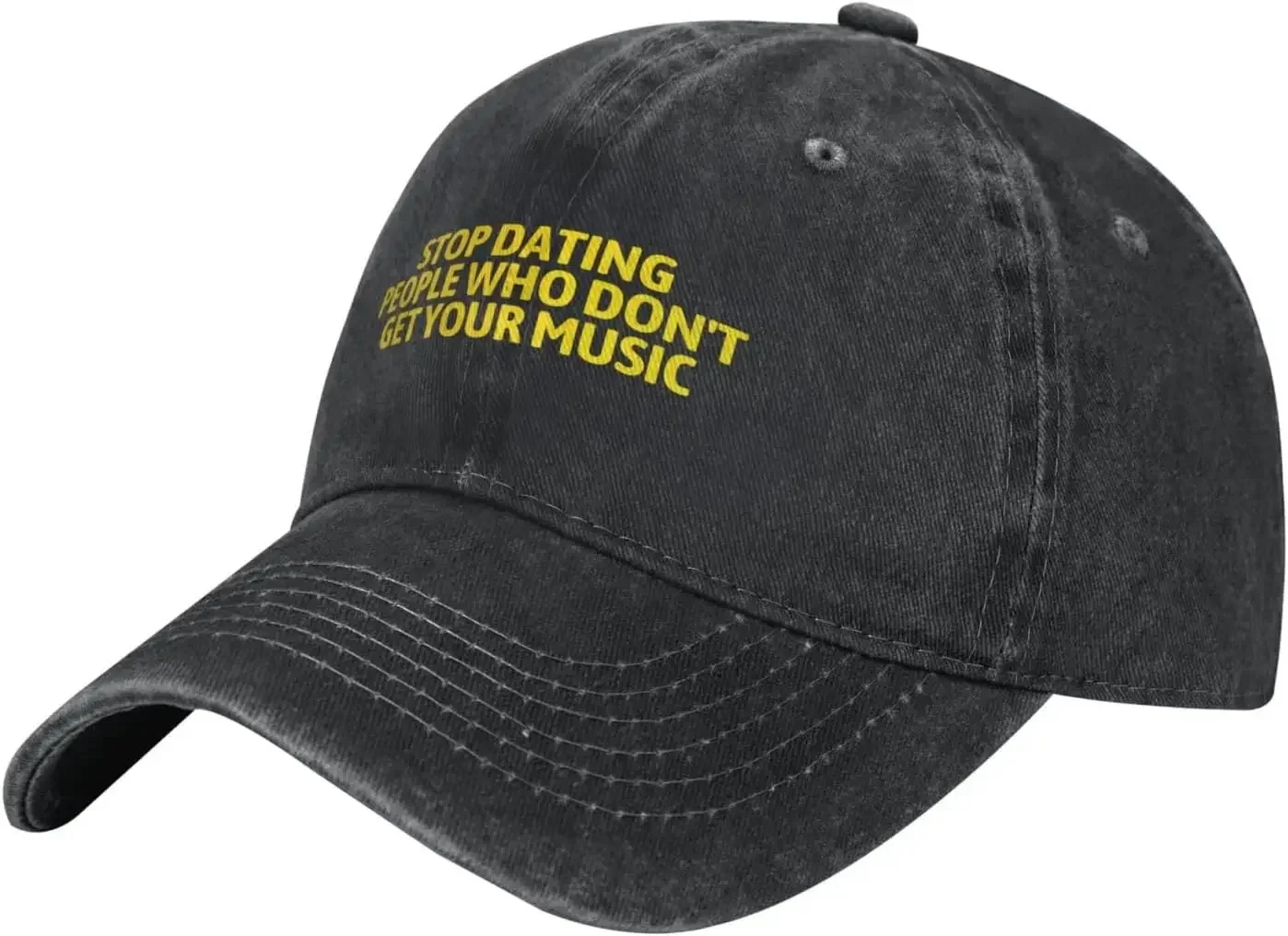 Stop Dating People Who Don't Get Your Music Hats Low Profile Dad Washed Denim Baseball Caps