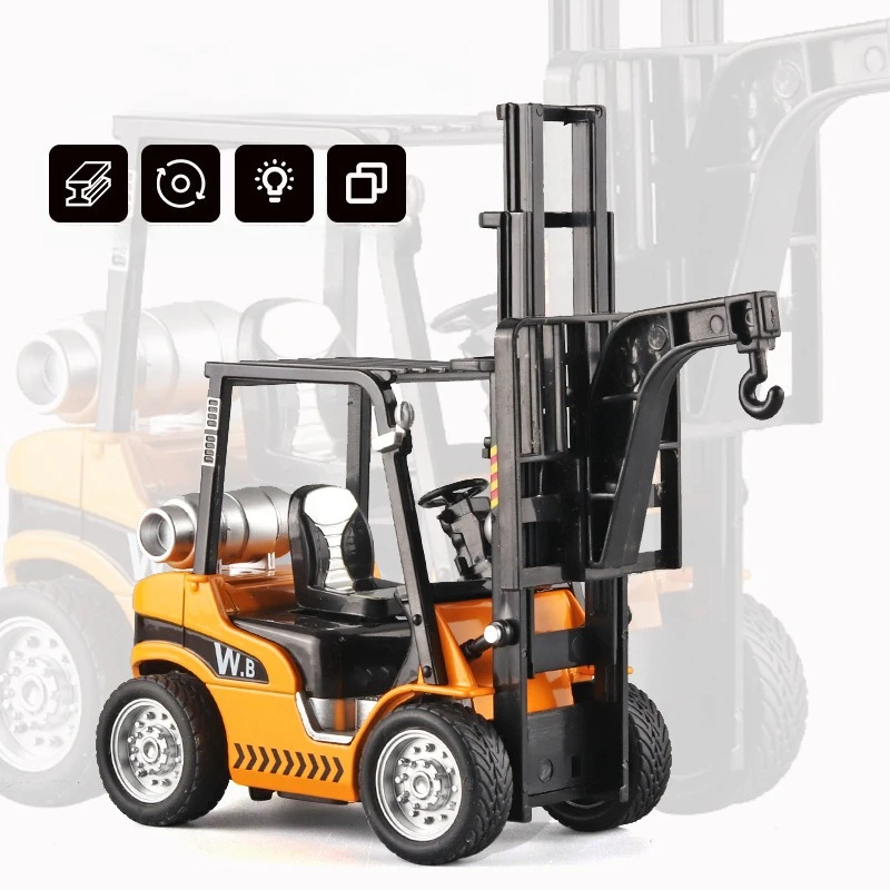 รถยกเครนของเล่นโมเดลรถบรรทุกโลหะหล่อขึ้นรูปขนาด 1:24 พร้อมเสียง ไฟ และระบบดึงหลัง ปรับระดับได้ รุ่นรถวิศวกรรม